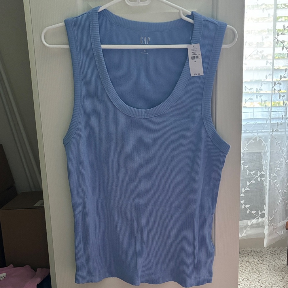 GAP Women's Light Blue Ribbed Tank Top